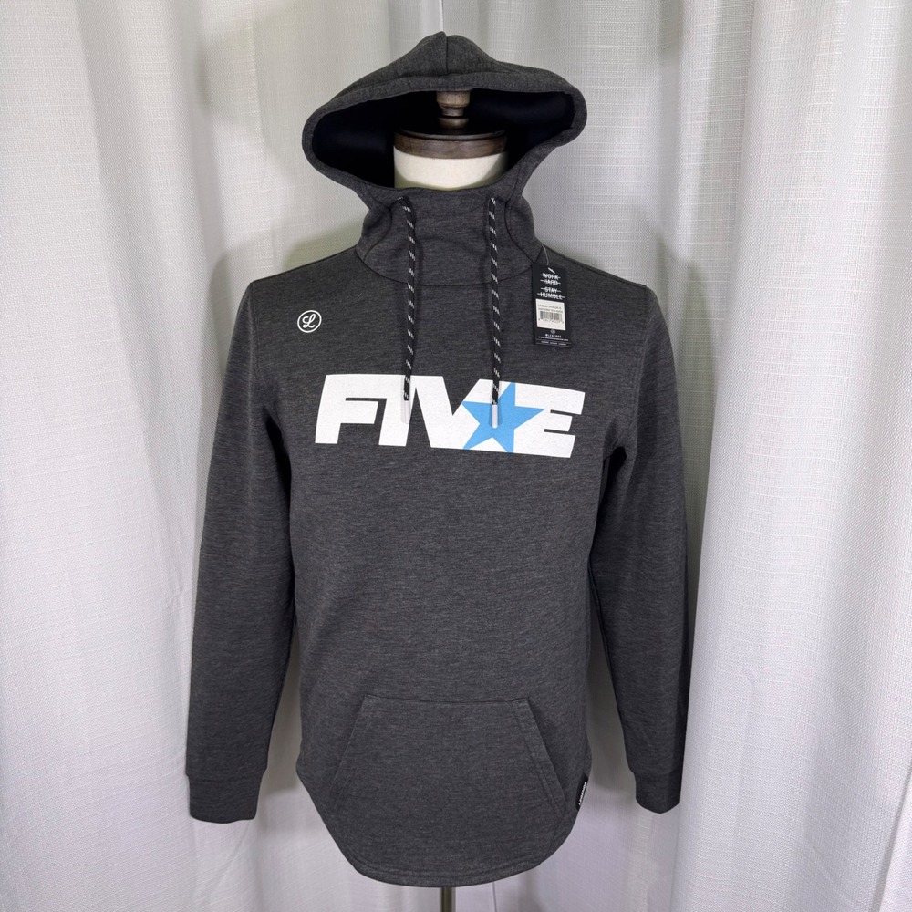 NWT Legends Hawthorne Tech Hoodie Mens S Gray FIVE Star Performance Curved Hem